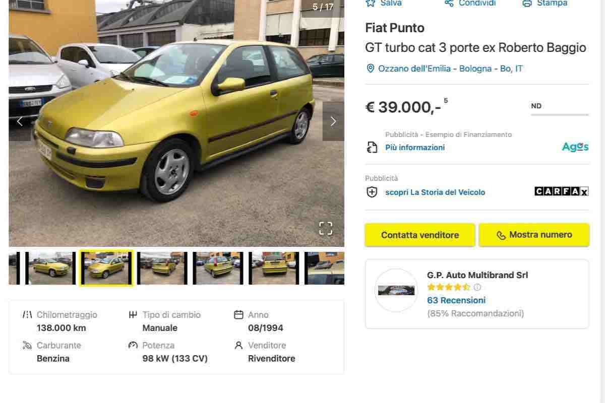 "Roberto Baggio’s Fiat Punto GT Turbo for Sale: A Unique Piece of Football History and Italian Automotive Excellence"